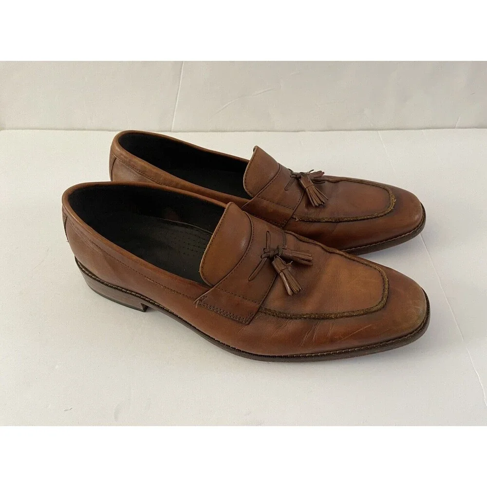 Cole Haan Men's Shoes Brown 11.5M Leather Tassel Slip Apron Toe Casual Loafers